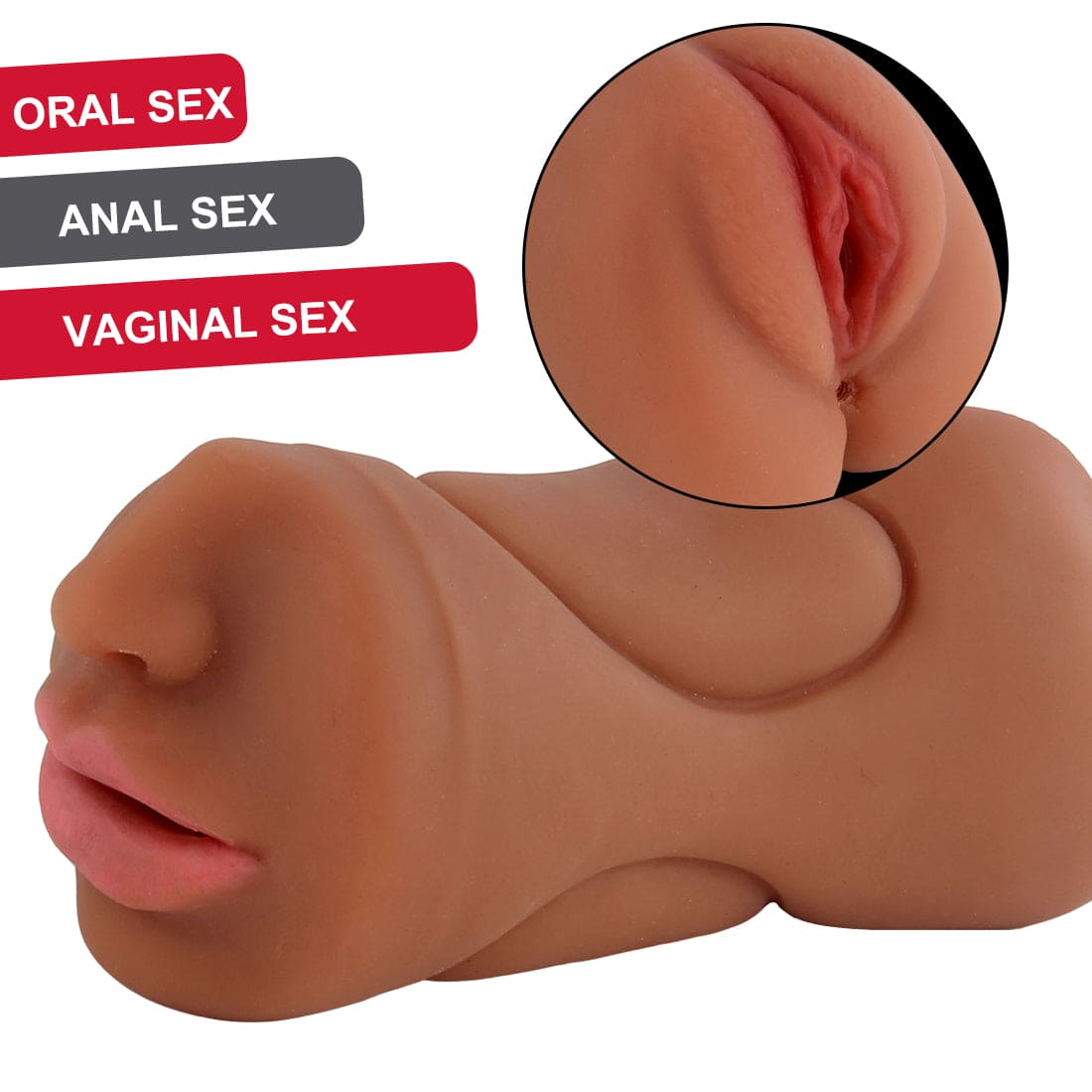 Realistic 3-in-1 Vagina Anal Handheld Pussy Male Masturbator 3D Dolls Sex Toys - secretera
