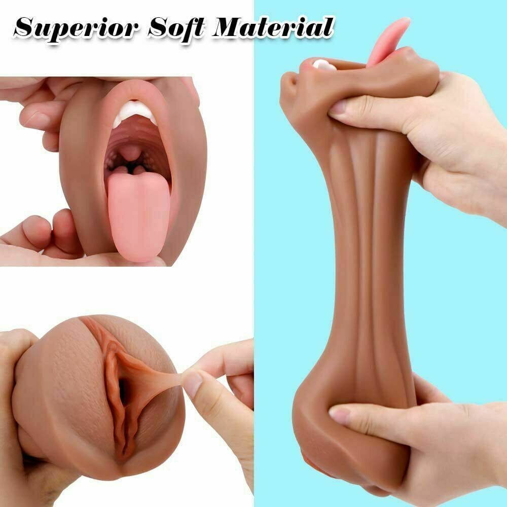 Realistic 3-in-1 Vagina Anal Handheld Pussy Male Masturbator 3D Dolls Sex Toys - secretera