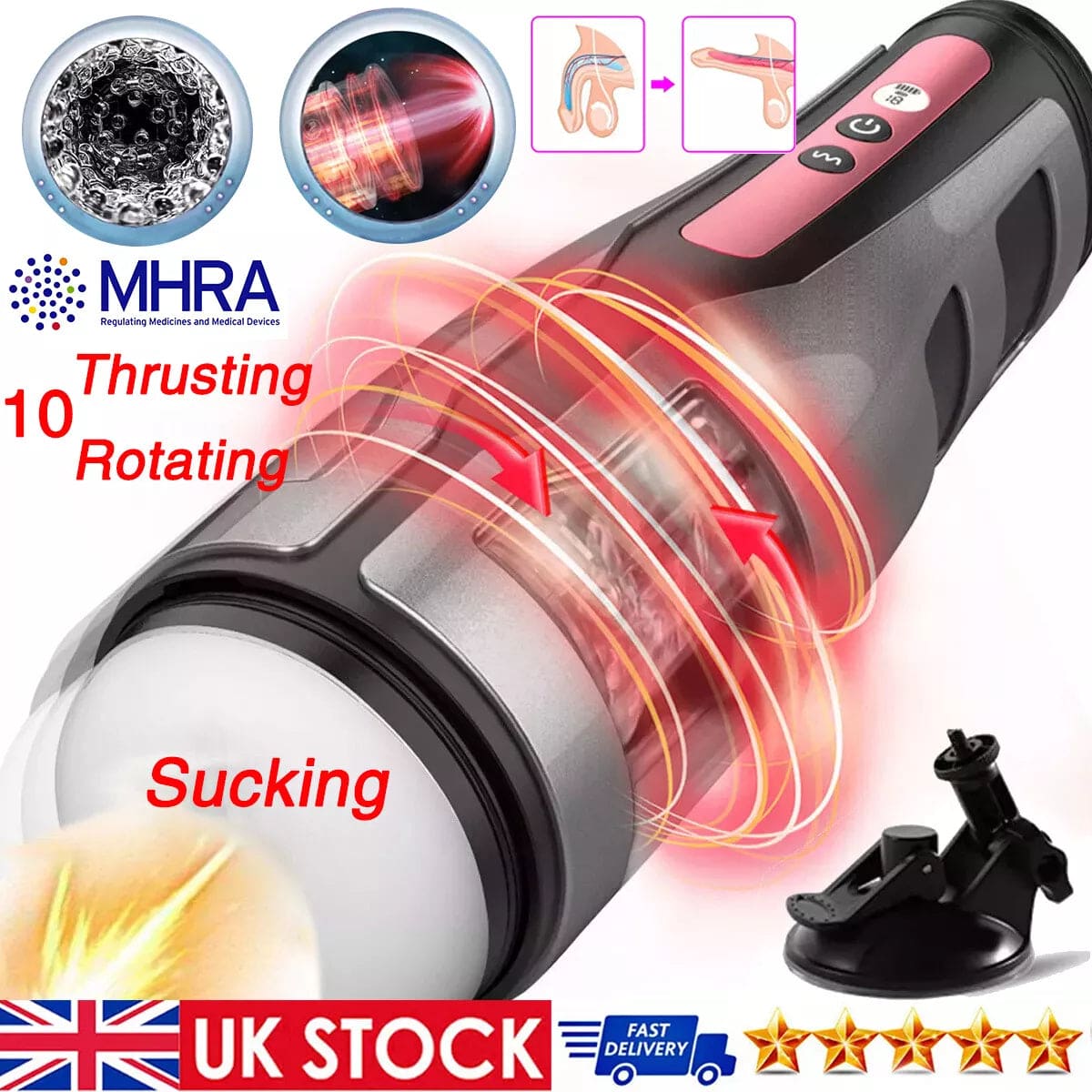 Male Masturbators Automatic HandsFree Telescopic Cup Sucking Stroker Men Sex Toy - secretera