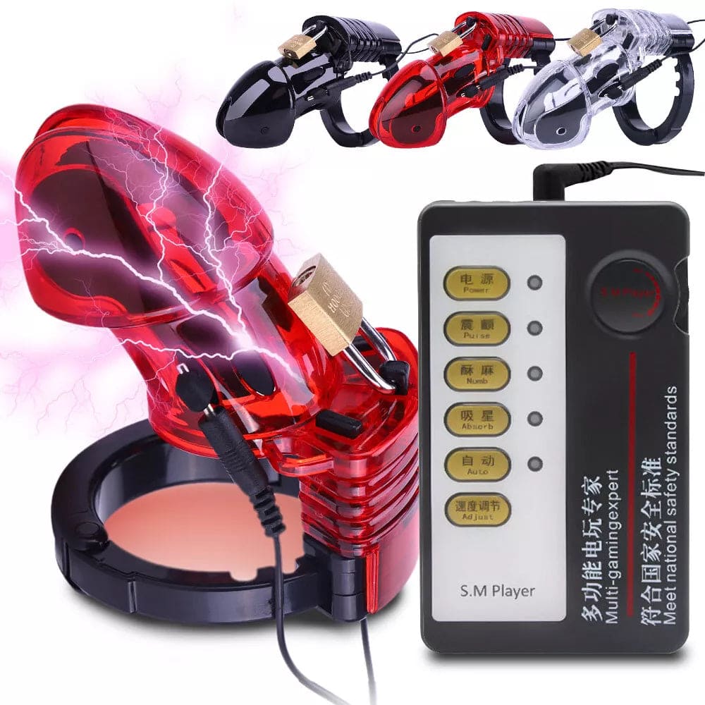 Plastic Shock Penis Cage Male Chastity Hollow Cock Belt Device Padlock SM UK - secretera