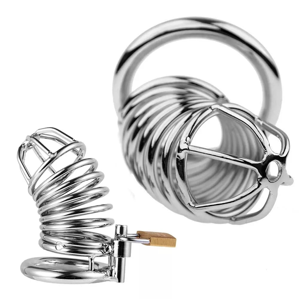 Penis Cock Cage Chastity Device Male Men Cock Lock Trainer Stainless Steel - secretera