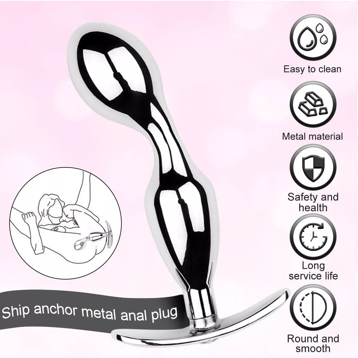 Metal Steel G-spot Anal Butt Plug Prostate Massager Probe Sex Toys for Men Women - secretera