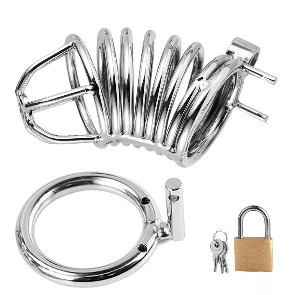 Penis Cock Cage Chastity Device Male Men Cock Lock Trainer Stainless Steel - secretera
