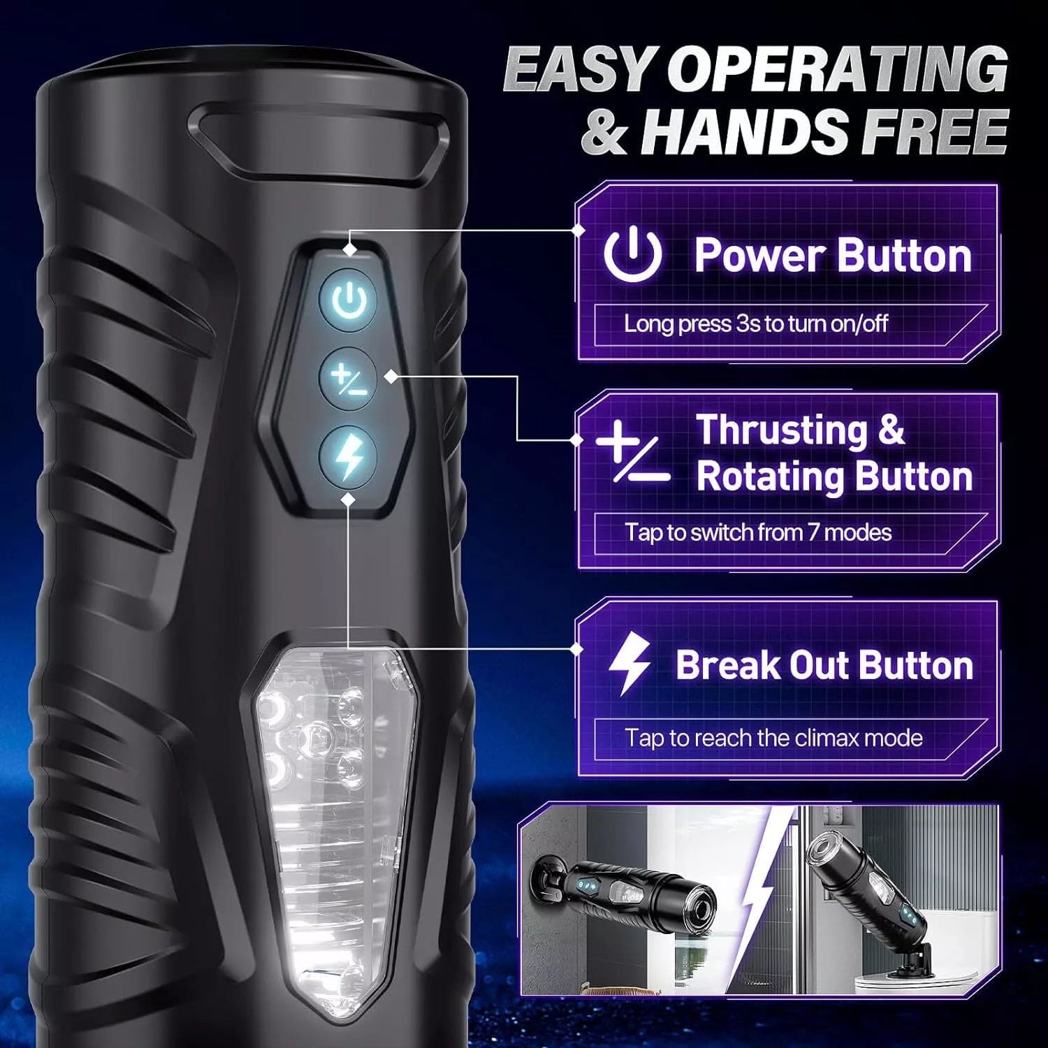 Male Masturbaters Automatic HandsFree Rotating Cup Thrusting Stroker Men Sex Toy - secretera