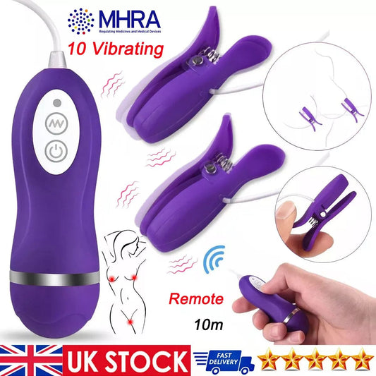 Vibrating Breast Nipple Clamps Vibrator Clit Clip SM Bondage Sex Toy For Women - secretera