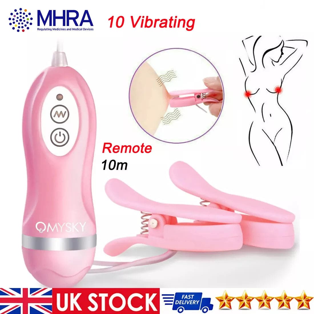 Vibrating Breast Nipple Clamps Vibrator Clit Clip SM Bondage Sex Toy For Women - secretera