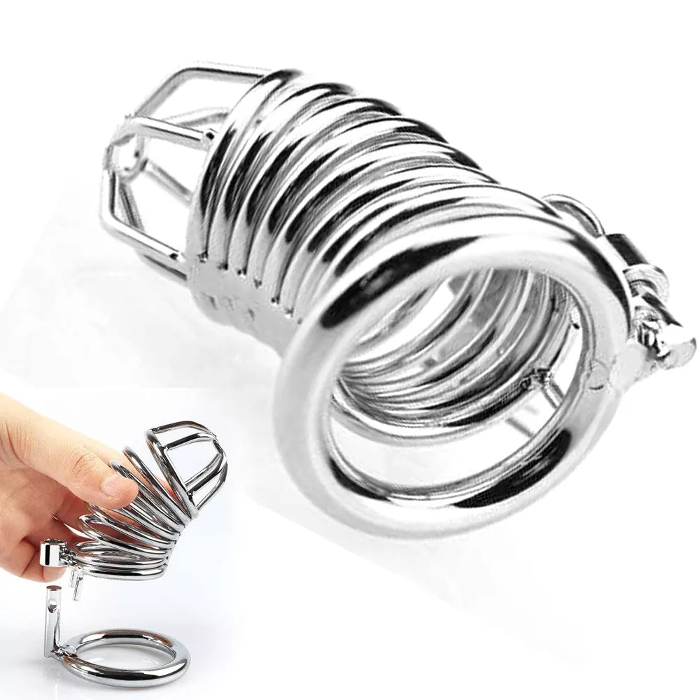 Penis Cock Cage Chastity Device Male Men Cock Lock Trainer Stainless Steel - secretera