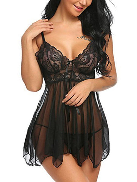 Sexy Lingerie Women Silk Lace Robe Dress Panties Babydoll Nightdress Nightgown Sleepwear 2 pcs set Lingerie Ladies Sexy - Yourlovelychoices